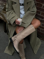Turn-Down Collar Lace-Up Loose Overcoat image 6
