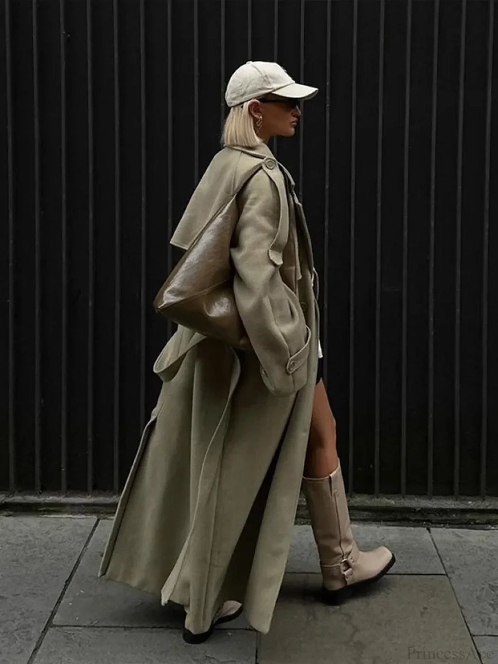 Turn-Down Collar Lace-Up Loose Overcoat image 4