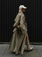 Turn-Down Collar Lace-Up Loose Overcoat image 4