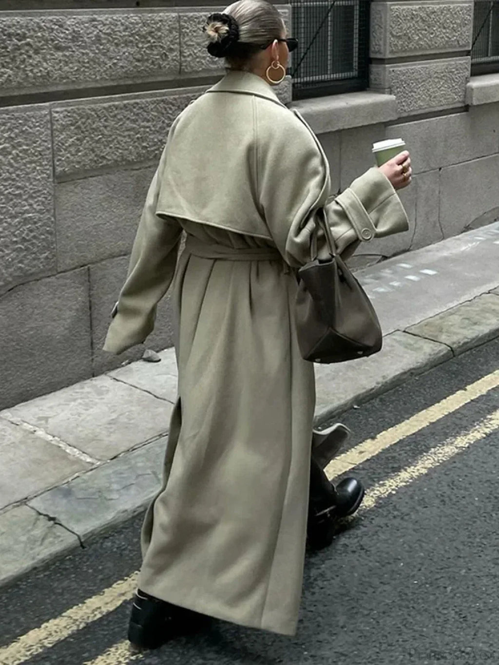 Turn-Down Collar Lace-Up Loose Overcoat image 2