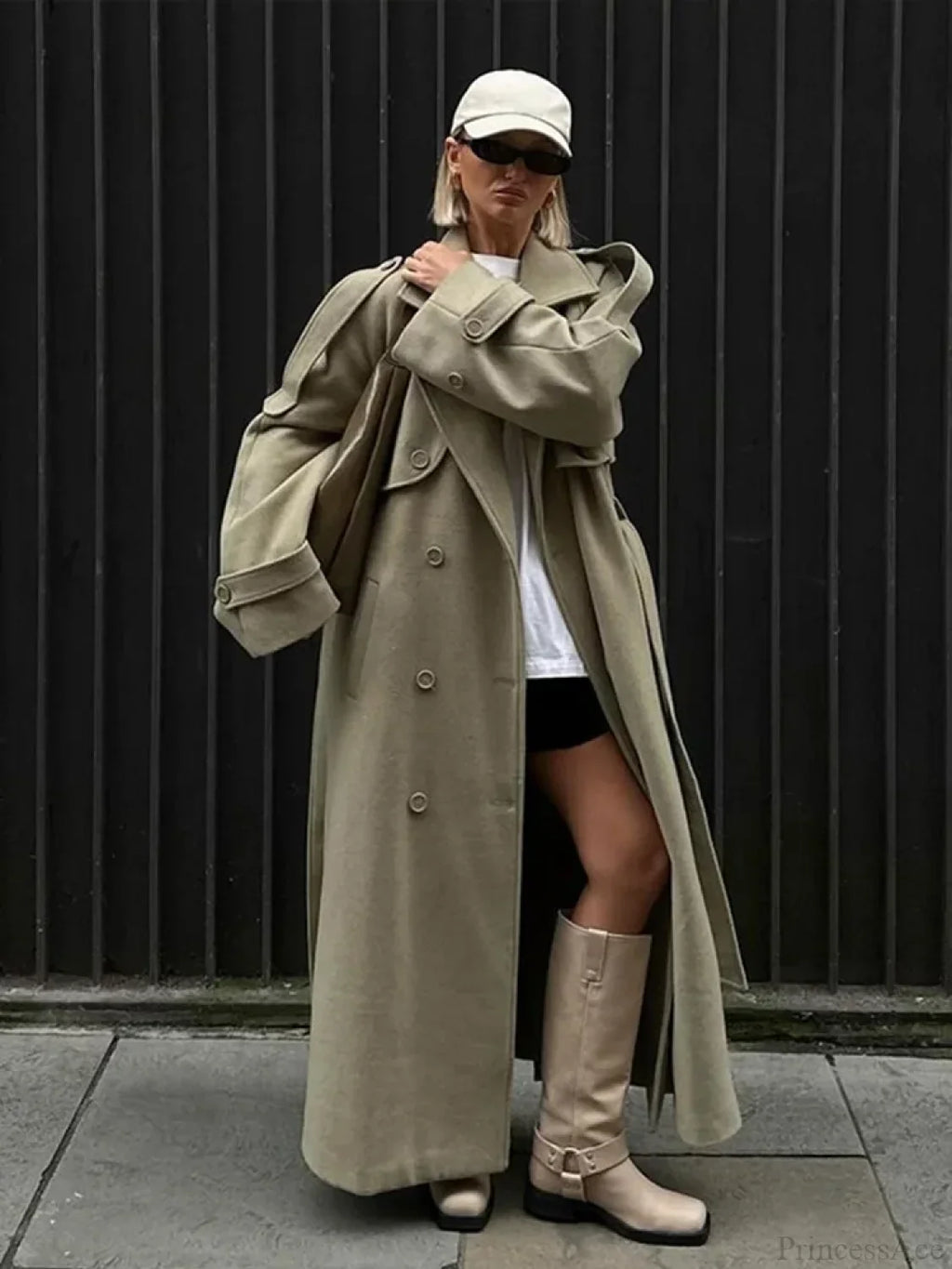 Turn-Down Collar Lace-Up Loose Overcoat image 5