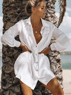 Turn-Down Collar Solid Bikini Cover Up image 3