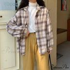 Turn-down Style Spring - Women's Plaid Outwear Loose 4 Neckline Blouse Harajuku with Fit Batwing-sleeve - - Colors image 17