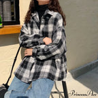 Turn-down Style Spring - Women's Plaid Outwear Loose 4 Neckline Blouse Harajuku with Fit Batwing-sleeve - - Colors image 10