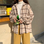 Turn-down Style Spring - Women's Plaid Outwear Loose 4 Neckline Blouse Harajuku with Fit Batwing-sleeve - - Colors image 20