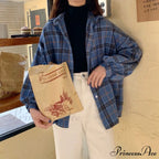 Turn-down Style Spring - Women's Plaid Outwear Loose 4 Neckline Blouse Harajuku with Fit Batwing-sleeve - - Colors image 14