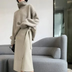 Turtleneck Elegant Gray Red Sweater image 4