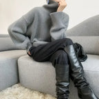 Turtleneck Elegant Gray Red Sweater image 3