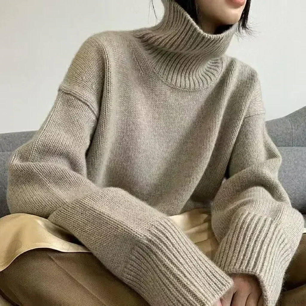 Turtleneck Elegant Gray Red Sweater image 6