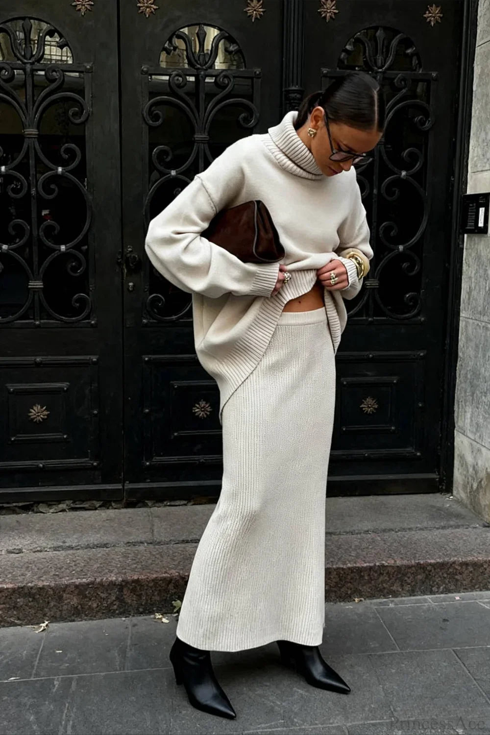 Turtleneck Knit Sweater Maxi Dress Two Piece Set image 1