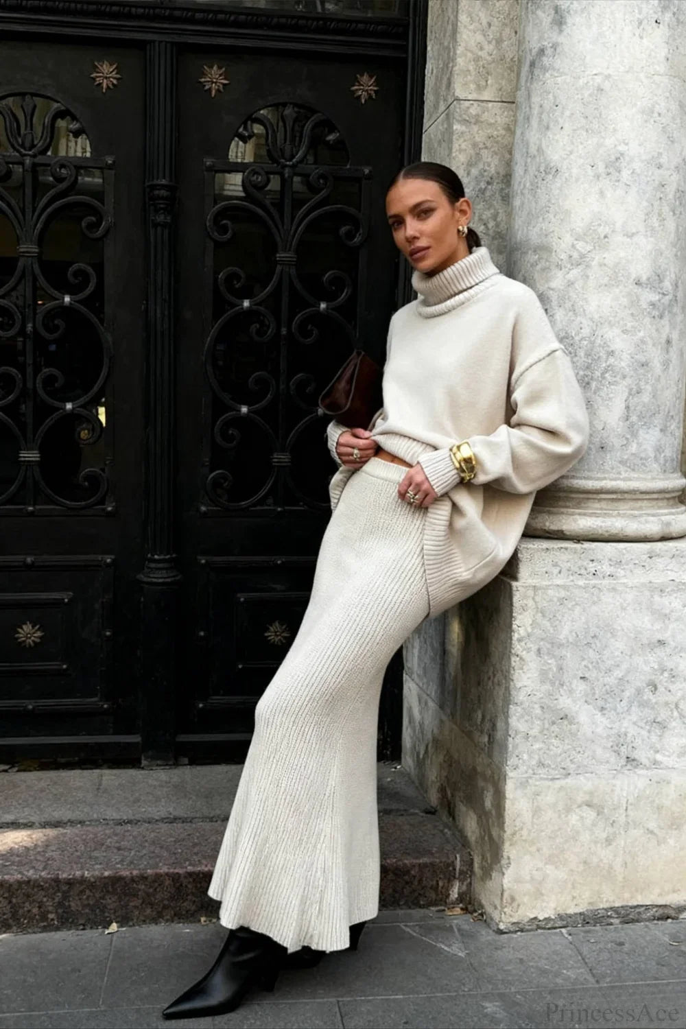 Turtleneck Knit Sweater Maxi Dress Two Piece Set image 3