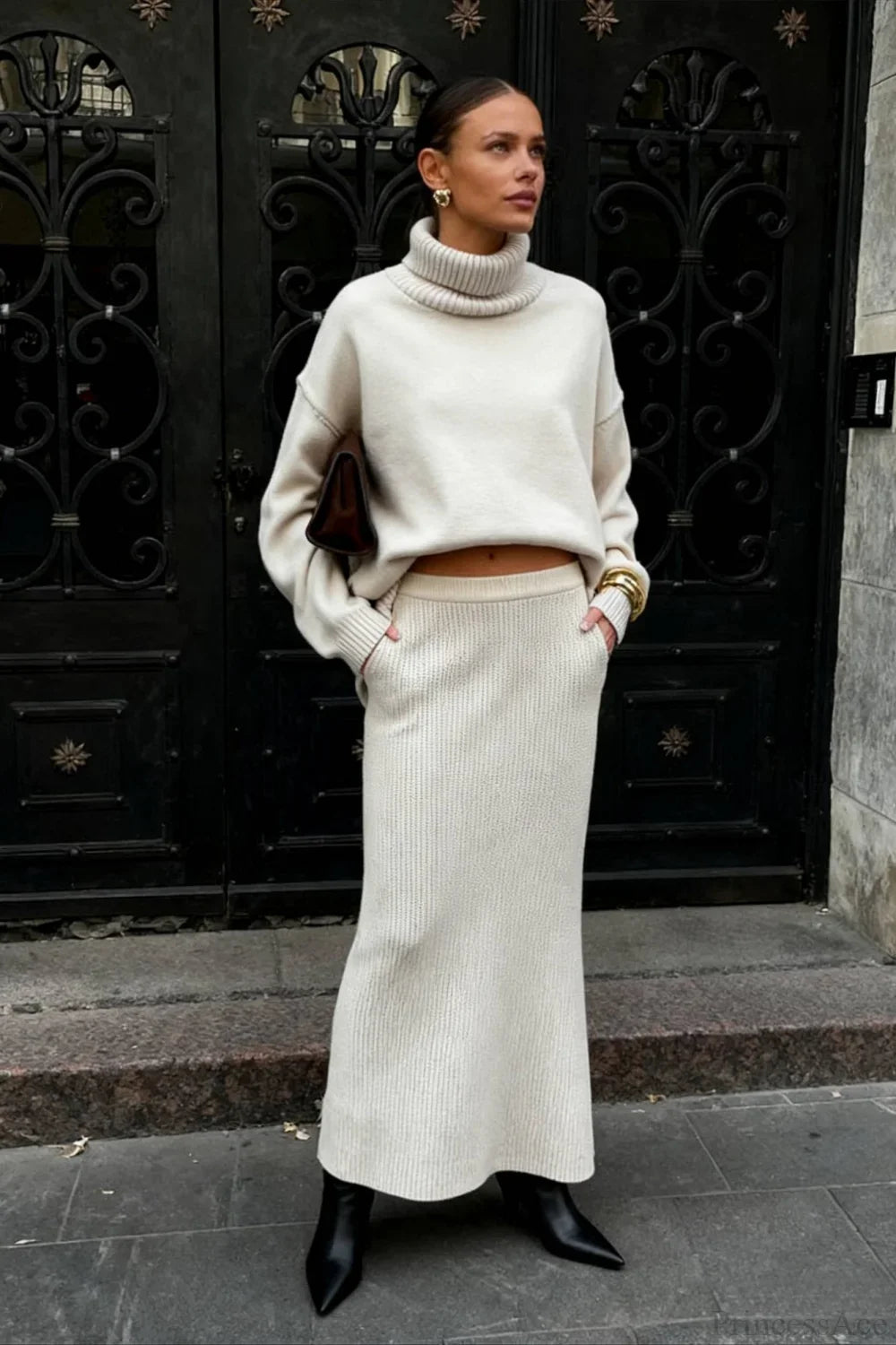 Turtleneck Knit Sweater Maxi Dress Two Piece Set image 2