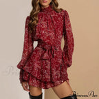 Turtleneck Long Sleeve Chiffon A Line Dress image 3