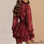 Turtleneck Long Sleeve Chiffon A Line Dress image 2