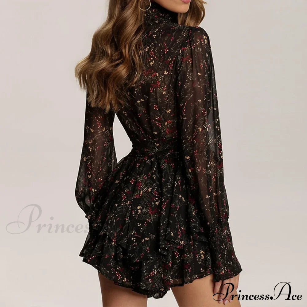 Turtleneck Long Sleeve Chiffon A Line Dress image 5