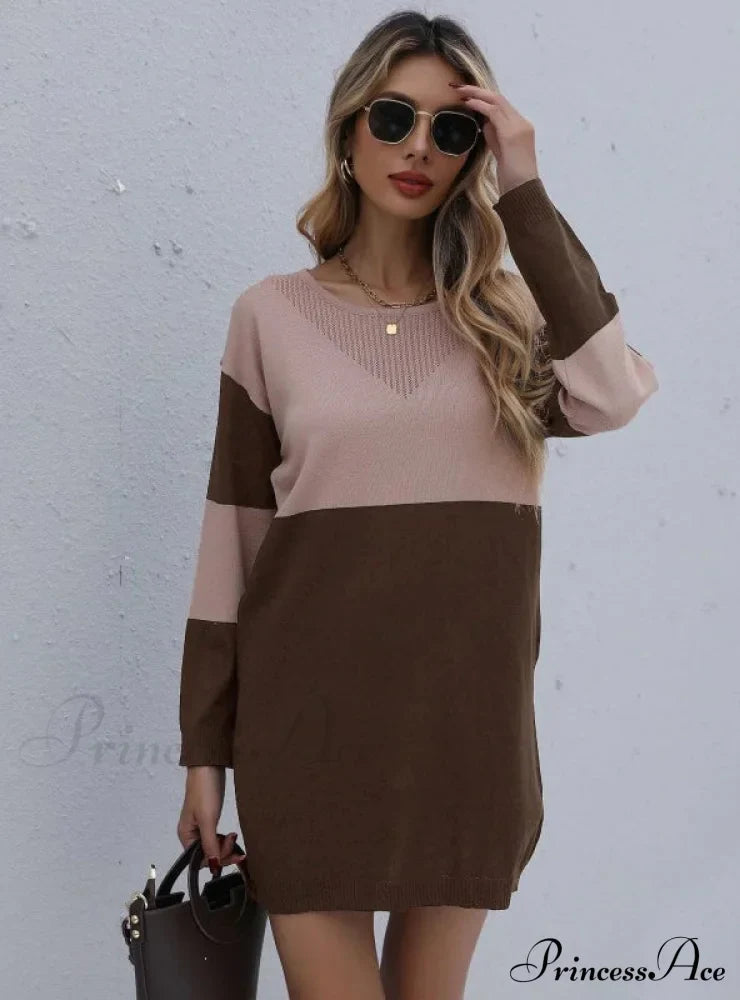 Turtleneck Loose Knit Stitching Sweater Dress image 6