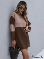 Turtleneck Loose Knit Stitching Sweater Dress image 5