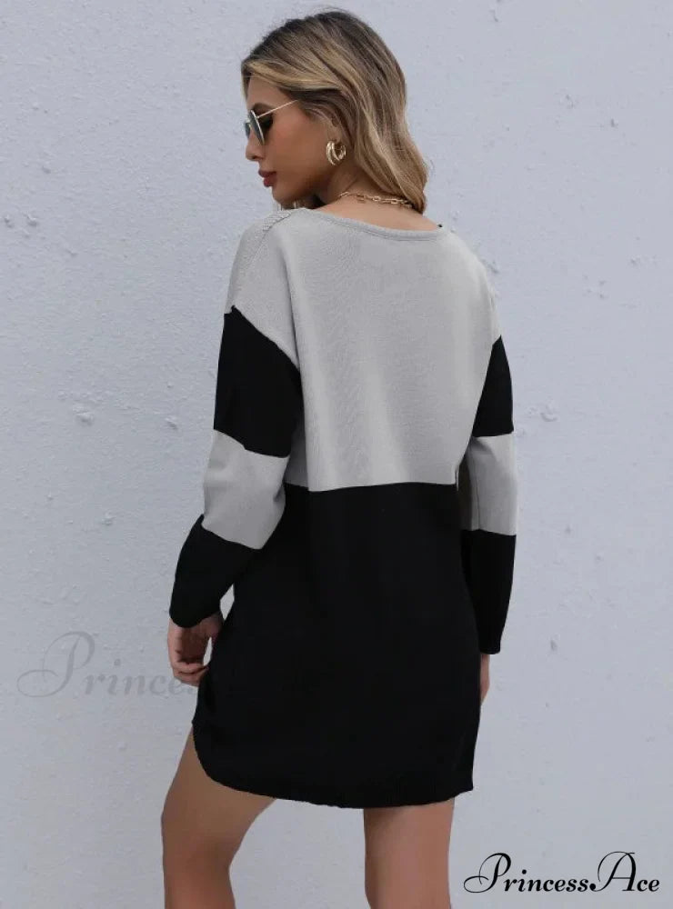 Turtleneck Loose Knit Stitching Sweater Dress image 3