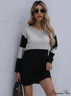 Turtleneck Loose Knit Stitching Sweater Dress image 2