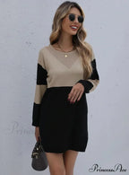 Turtleneck Loose Knit Stitching Sweater Dress image 1