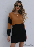Turtleneck Loose Knit Stitching Sweater Dress image 4