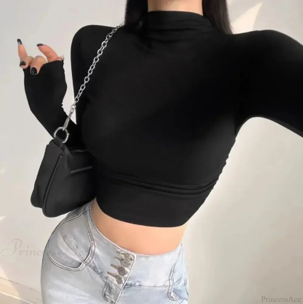Turtleneck Ribbed Knit Slim Crop Sweater image 2