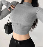 Turtleneck Ribbed Knit Slim Crop Sweater image 1