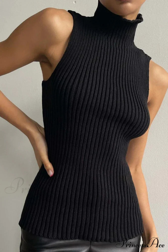 Turtleneck Ribbed Sleeveless Knit Sweater image 11