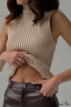 Turtleneck Ribbed Sleeveless Knit Sweater image 18