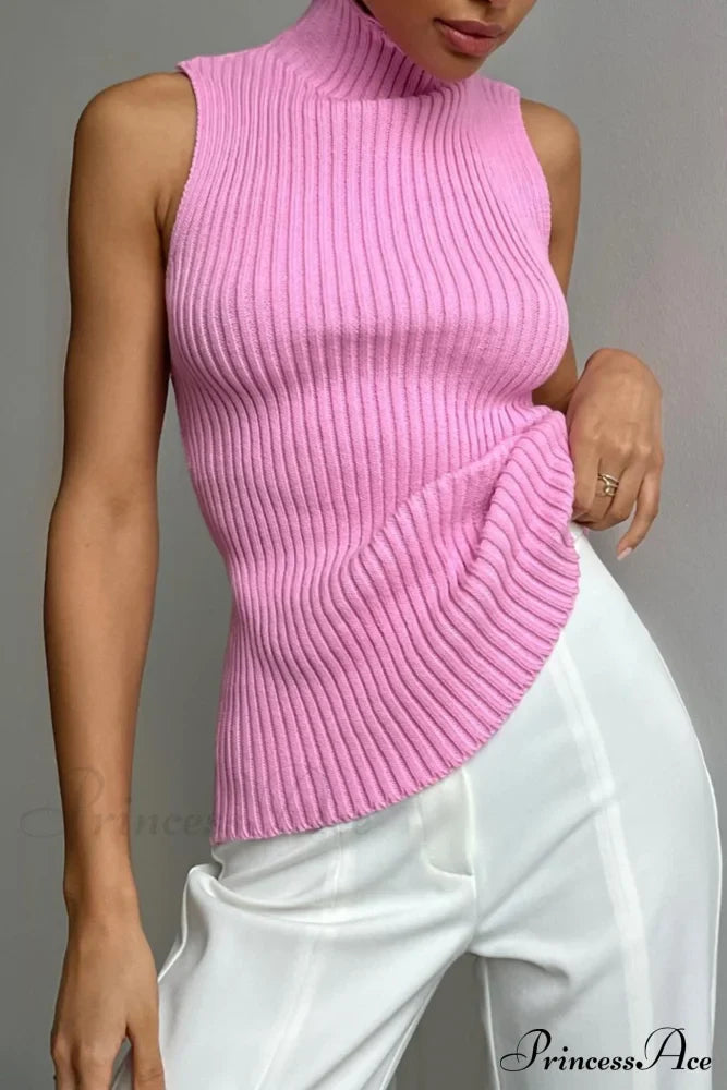 Turtleneck Ribbed Sleeveless Knit Sweater image 6