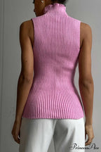 Turtleneck Ribbed Sleeveless Knit Sweater image 9