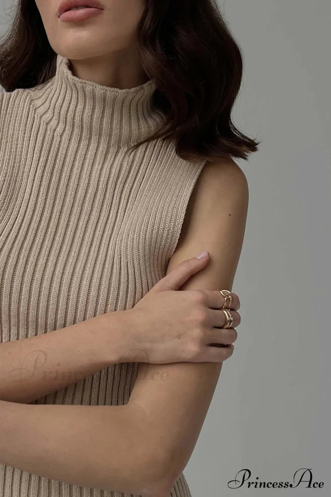 Turtleneck Ribbed Sleeveless Knit Sweater image 22
