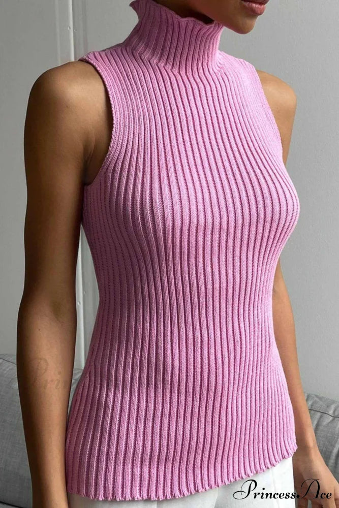 Turtleneck Ribbed Sleeveless Knit Sweater image 10