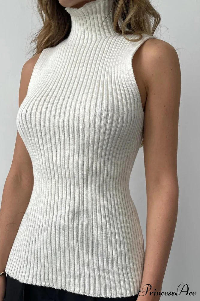 Turtleneck Ribbed Sleeveless Knit Sweater image 3