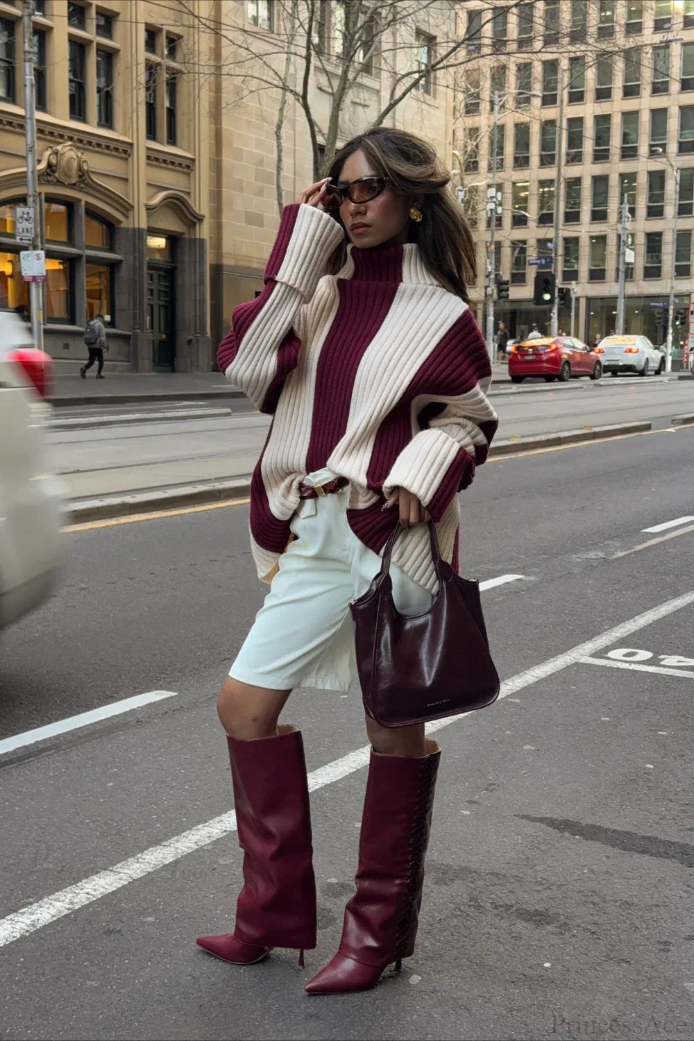 Turtleneck Ribbed Stripe Colorblock Sweater image 4