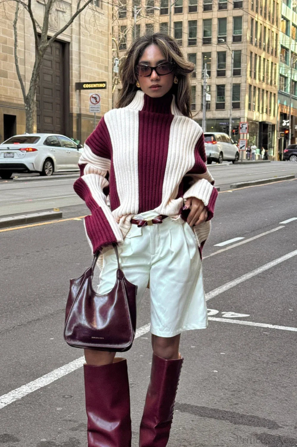 Turtleneck Ribbed Stripe Colorblock Sweater image 2