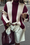 Turtleneck Ribbed Stripe Colorblock Sweater image 1