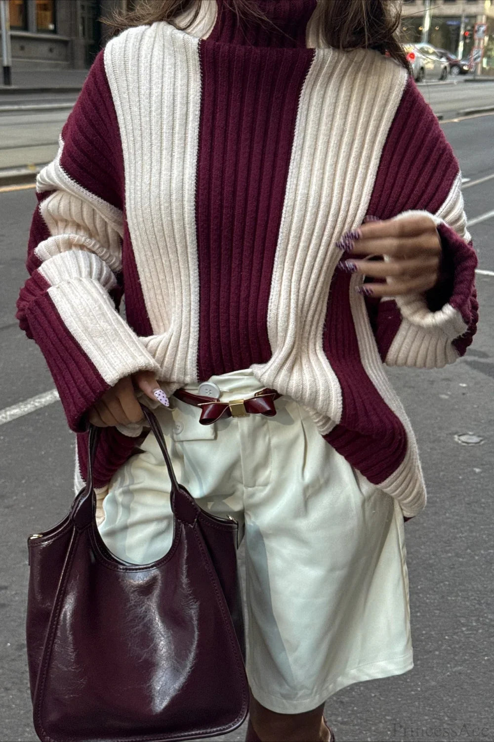 Turtleneck Ribbed Stripe Colorblock Sweater image 1