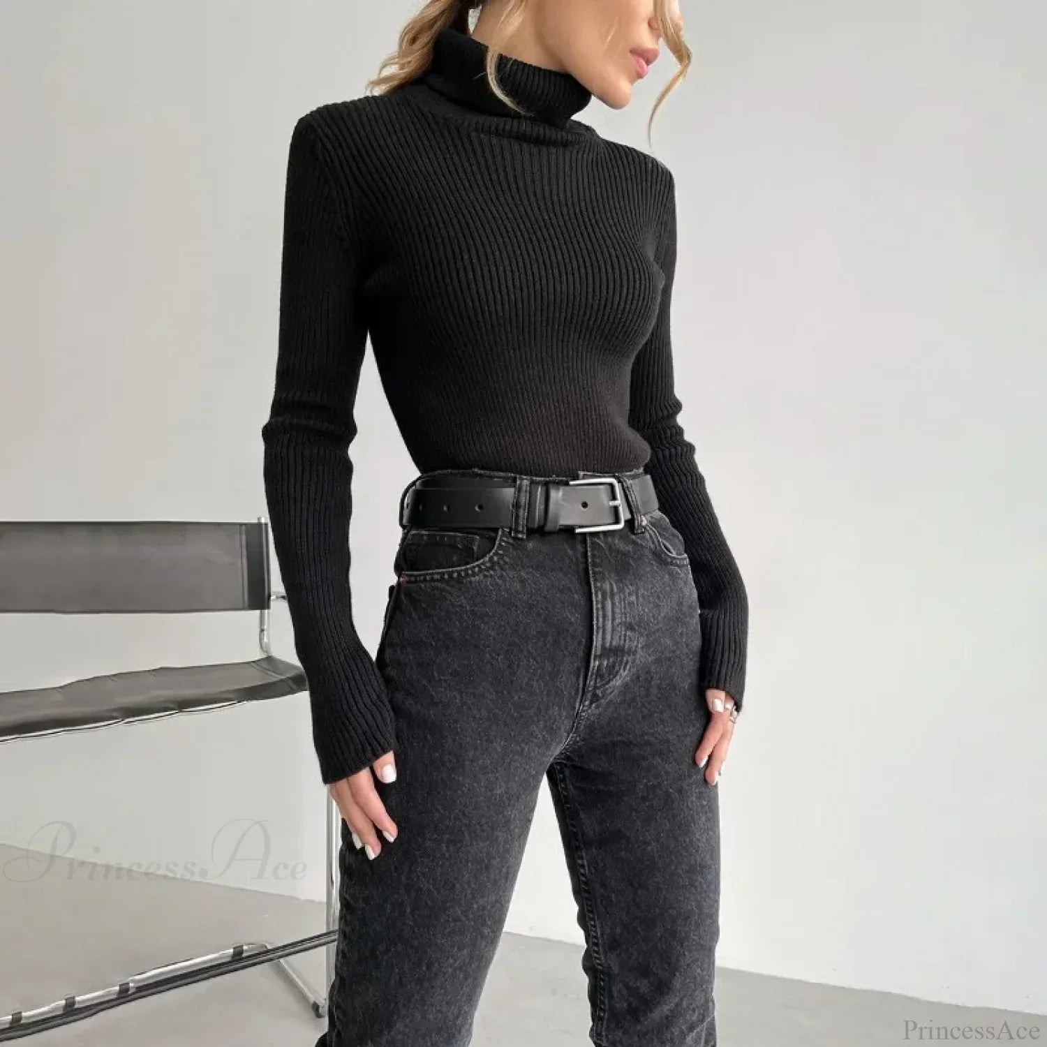 Turtleneck Slim Pullover Long Sleeve Sweater image 5