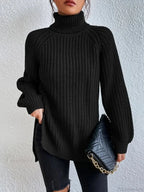 Turtleneck Split Crochet Thick Sweater image 3