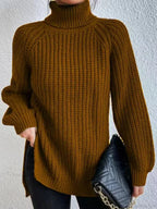 Turtleneck Split Crochet Thick Sweater image 8