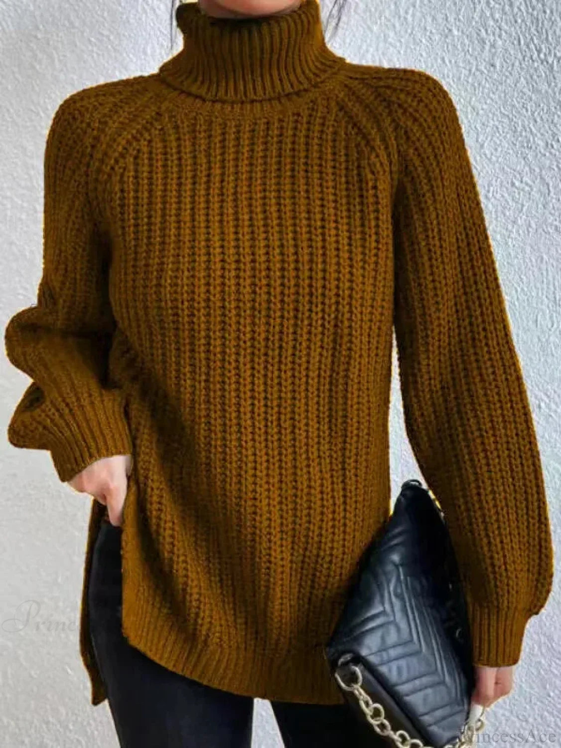 Turtleneck Split Crochet Thick Sweater image 8