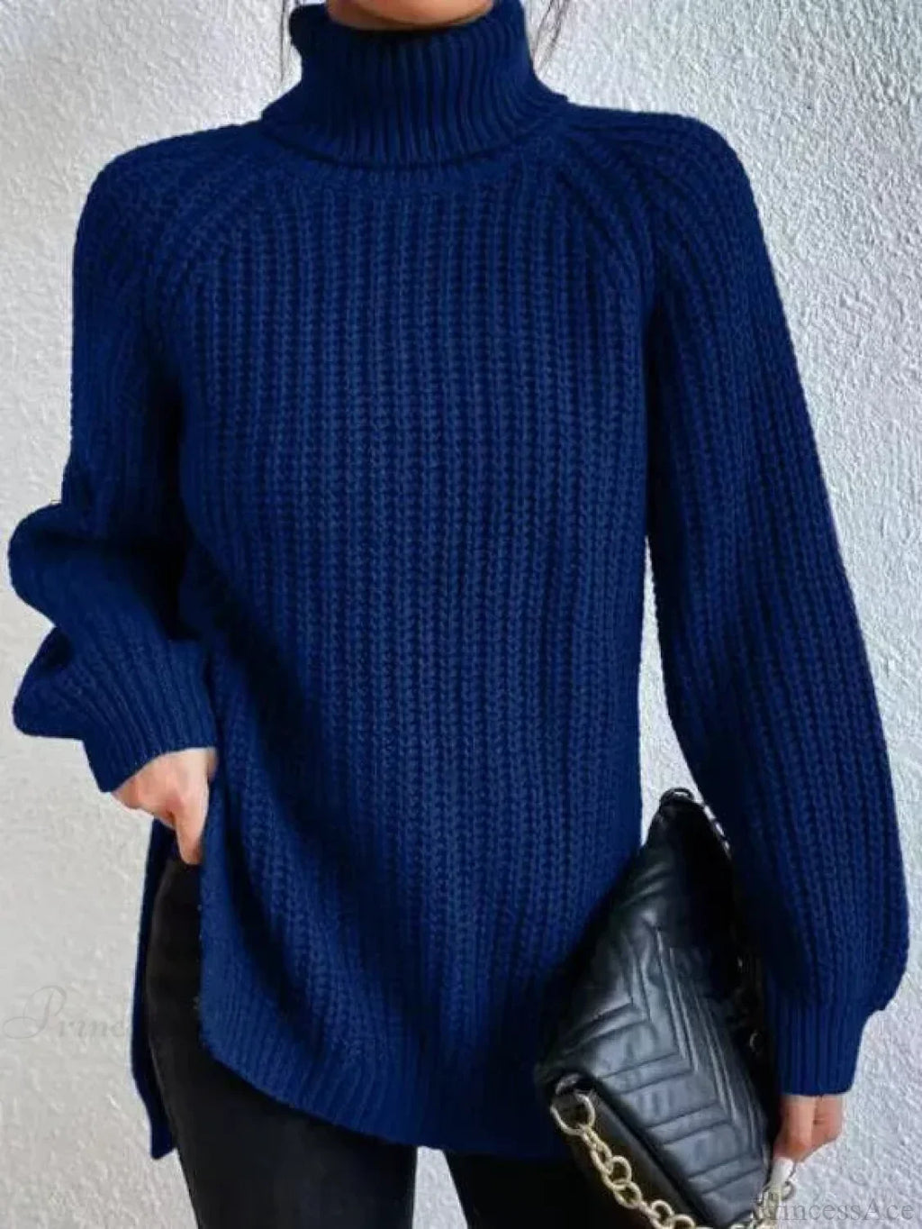 Turtleneck Split Crochet Thick Sweater image 7