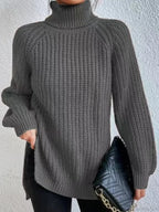 Turtleneck Split Crochet Thick Sweater image 14