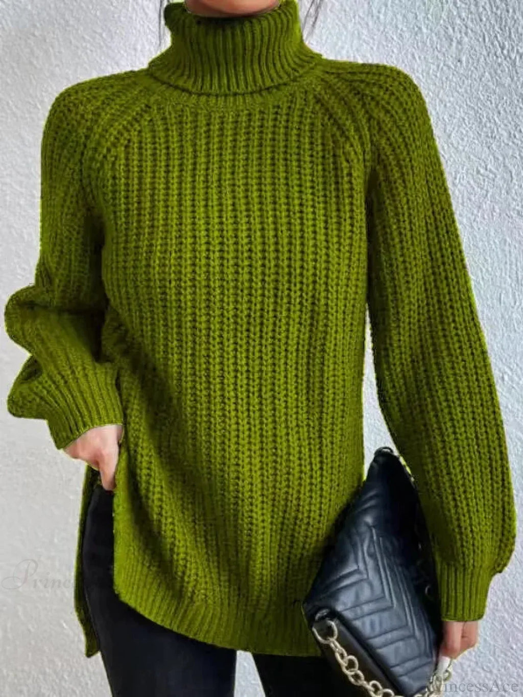 Turtleneck Split Crochet Thick Sweater image 5