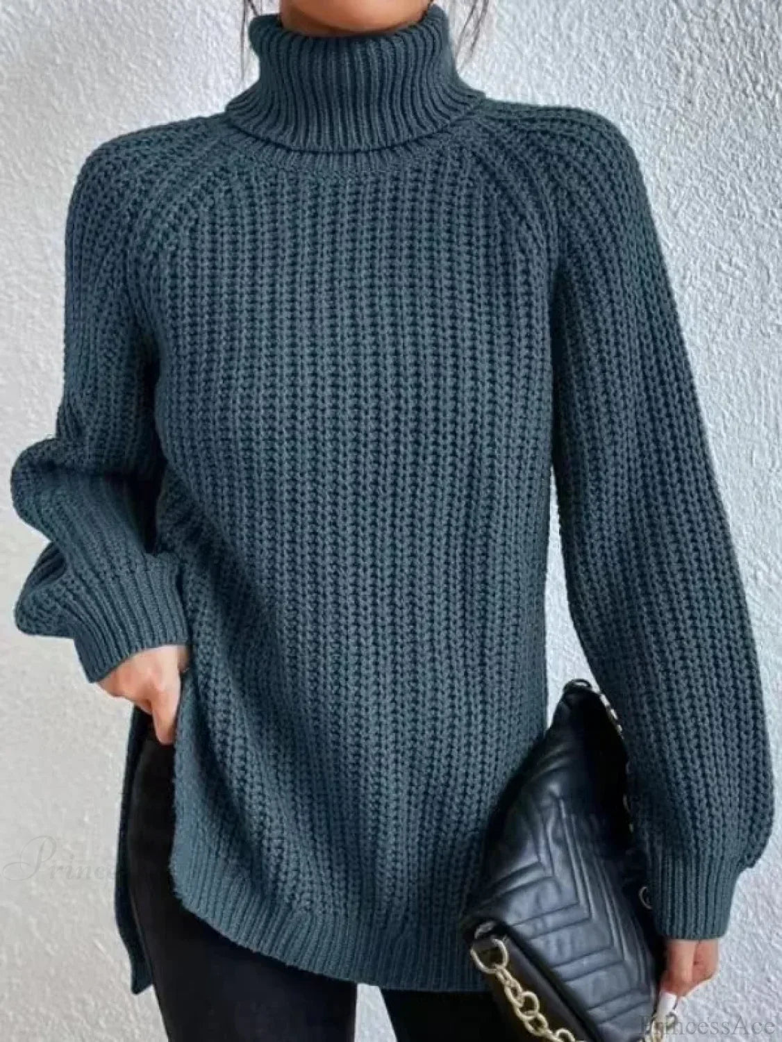 Turtleneck Split Crochet Thick Sweater image 9