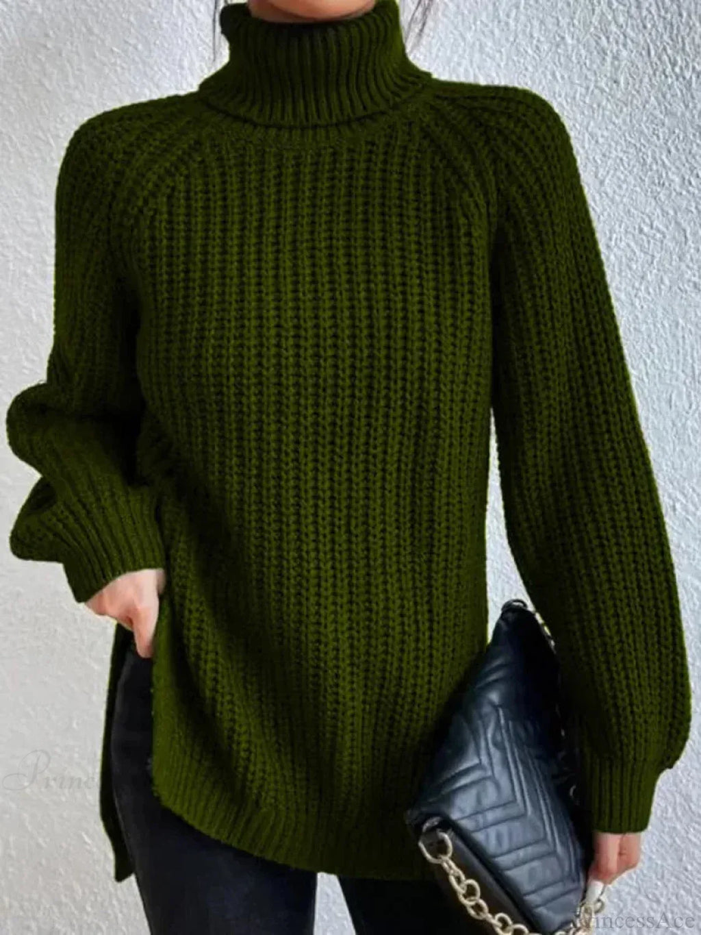 Turtleneck Split Crochet Thick Sweater image 6