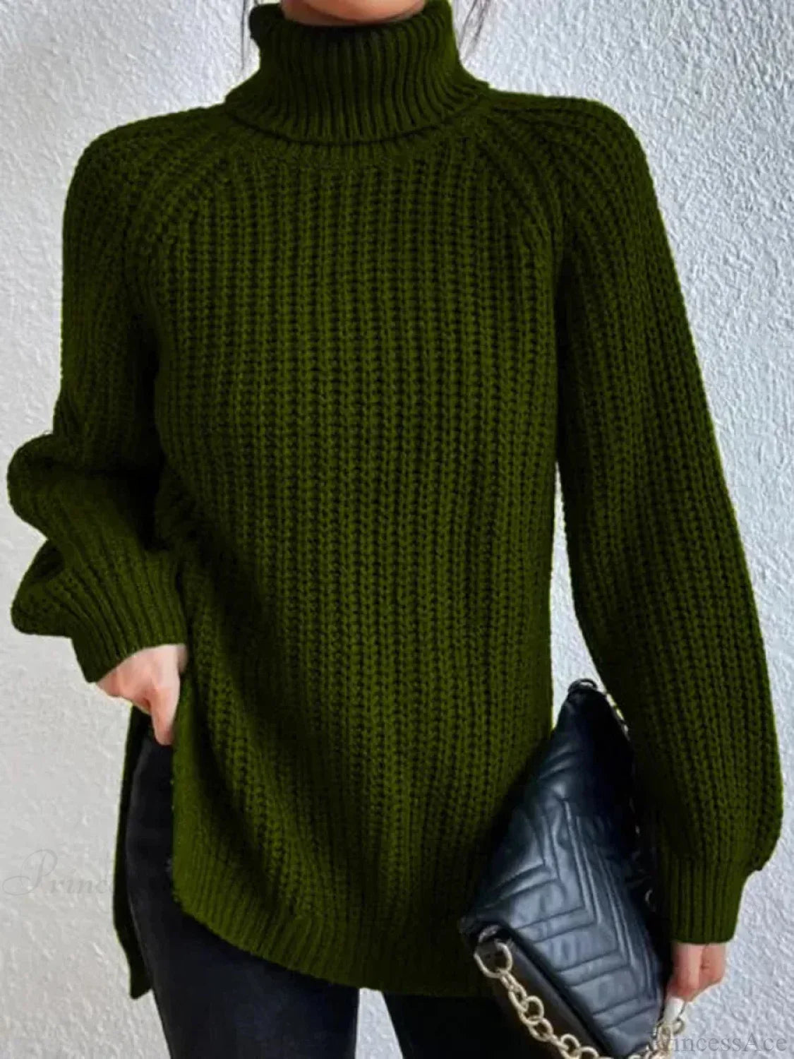 Turtleneck Split Crochet Thick Sweater image 6