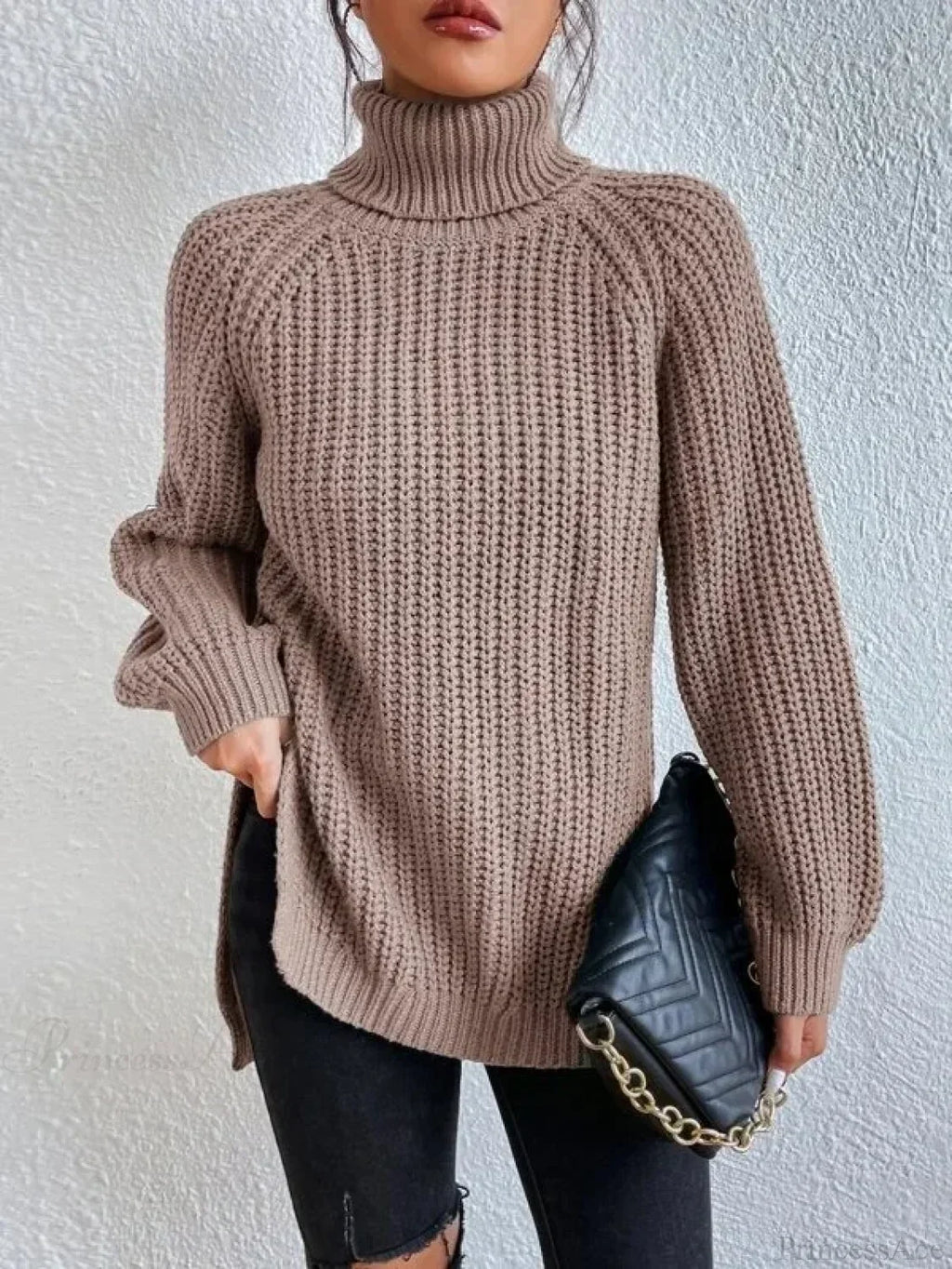 Turtleneck Split Crochet Thick Sweater image 1