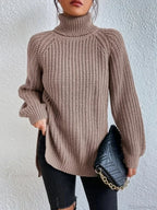Turtleneck Split Crochet Thick Sweater image 1